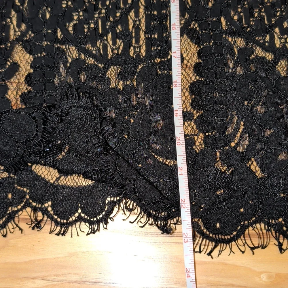 Black Lace Top With 3/4 Sleeves And Mock Neckline - Picture 5 of 5
